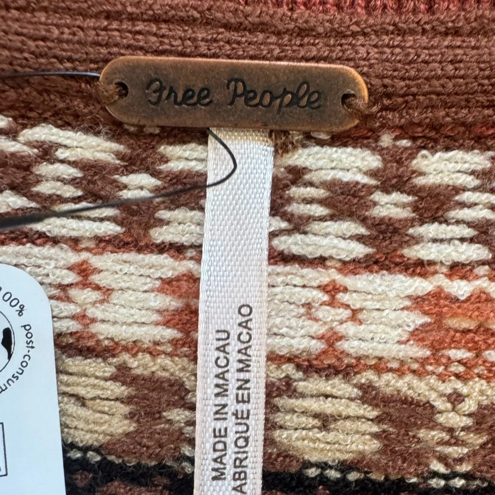 NWT FREE PEOPLE Oak and Pine Brown Black Women's Cardigan Sweater Size XL